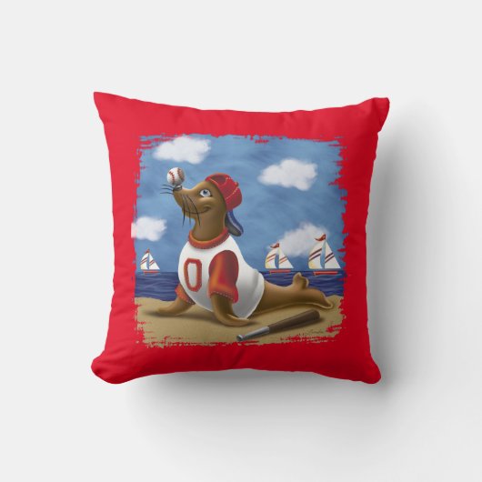 Speelse Honkbal Zeehond Worp Kussen (Voorkant)
