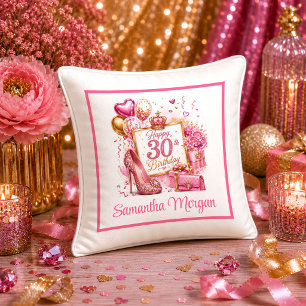 Speelse Hot Pink Glitter 30e Verjaardag Kussen