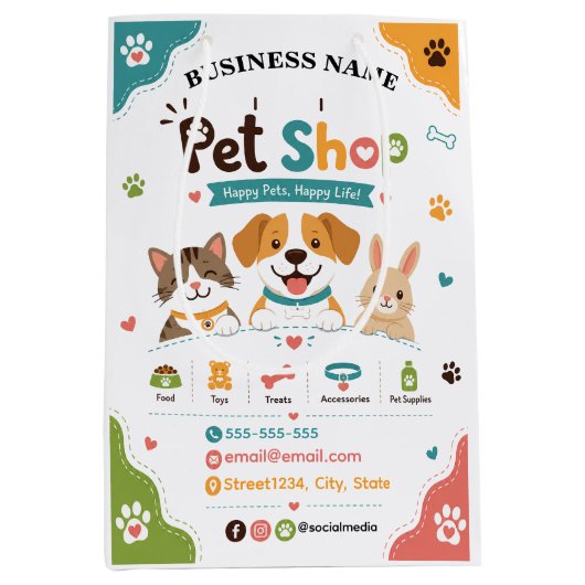 Speelse huisdierenwinkel Aangepaste logo papieren Medium Cadeauzakje (Voorkant)