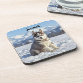 Speelse Husky Gepersonaliseerde Beverage Coaster S Bier Onderzetter (Linkerzijde)