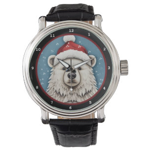 Speelse ijsbeer met kerstmuts horloge