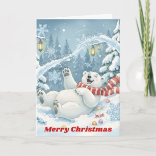 Speelse IJsbeer Winter Kerstmis Feestdagen Kaart