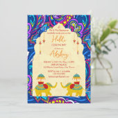 Speelse Indiase olifanten op een trouwfeest met bl Kaart (Staand voorkant)