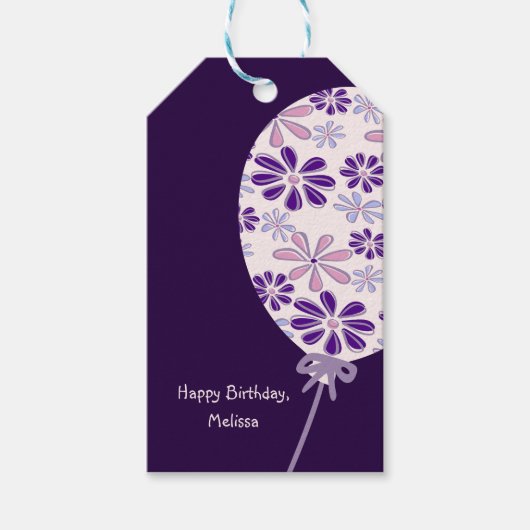 Speelse Indigo Roze Ballon Gelukkige Verjaardag Cadeaulabel (Voorkant)