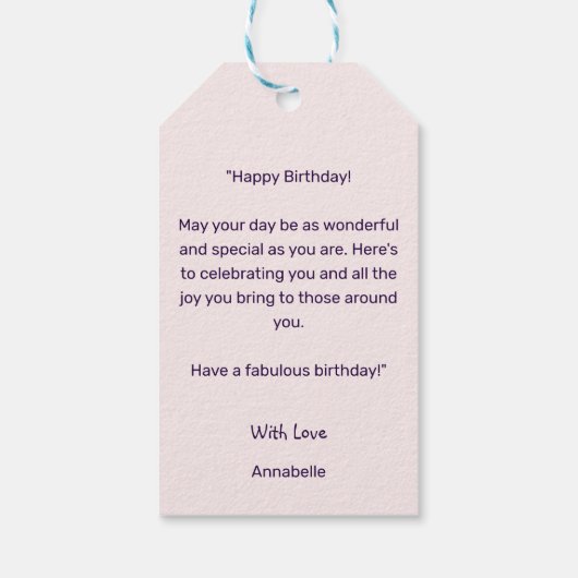 Speelse Indigo Roze Ballon Gelukkige Verjaardag Cadeaulabel (Achterkant)