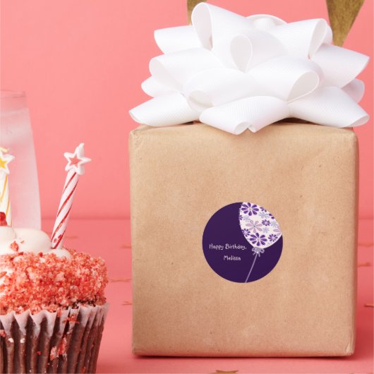 Speelse Indigo Roze Ballon Gelukkige Verjaardag Ronde Sticker (Feest)