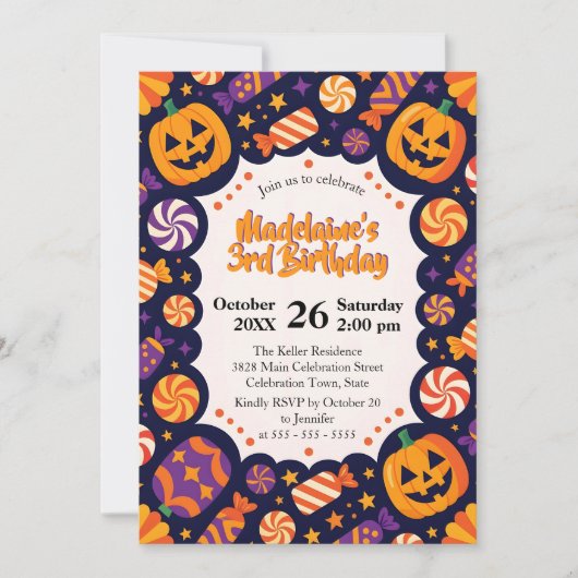 Speelse Jack-O'-Lanterns Snoep Halloween Verjaarda Kaart (Voorkant)