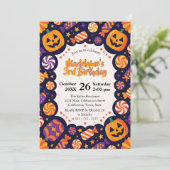 Speelse Jack-O'-Lanterns Snoep Halloween Verjaarda Kaart (Staand voorkant)