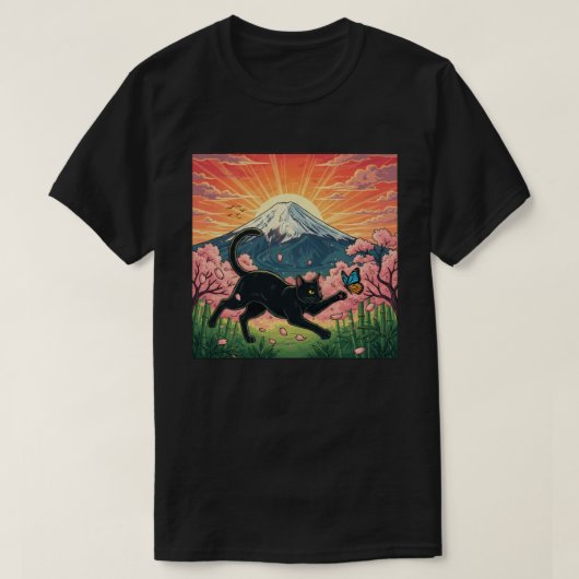 Speelse Japanse Kersenbloesem Kitty  T-shirt (Design voorkant)