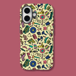 Speelse jaren 80 Doodle Art Pattern iPhone 16 Hoesje