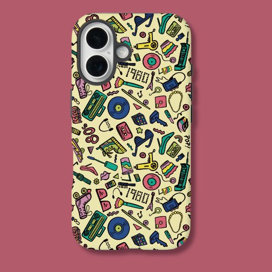 Speelse jaren 80 Doodle Art Pattern iPhone 16 Hoesje