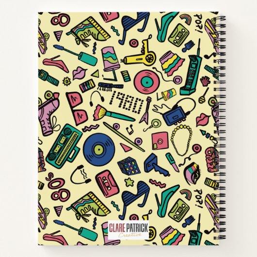 Speelse jaren 80 Doodle Art Pattern Notitieboek (Achterkant)