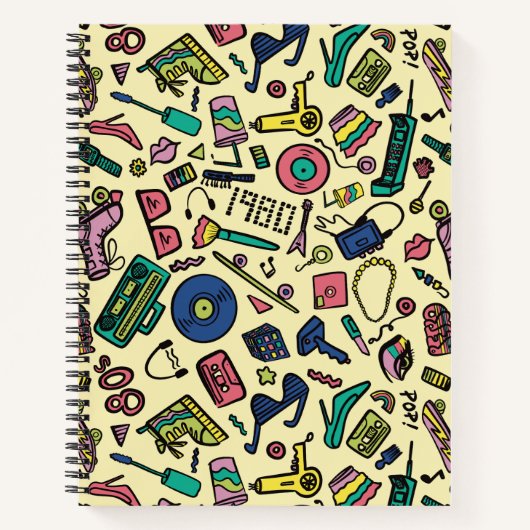 Speelse jaren 80 Doodle Art Pattern Notitieboek (Voorkant)