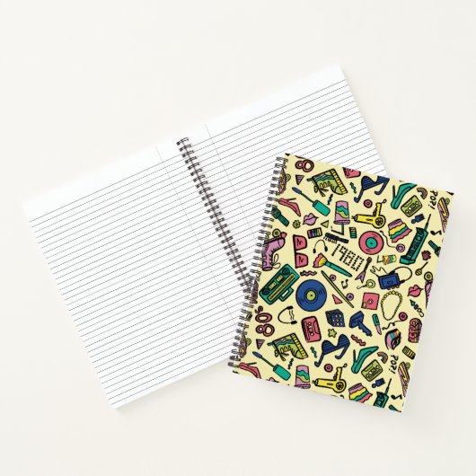 Speelse jaren 80 Doodle Art Pattern Notitieboek (Binnen)