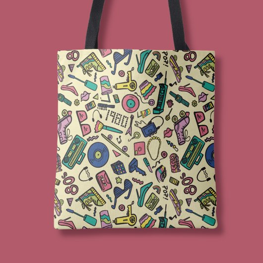 Speelse jaren 80 Doodle Art Pattern Tote Bag