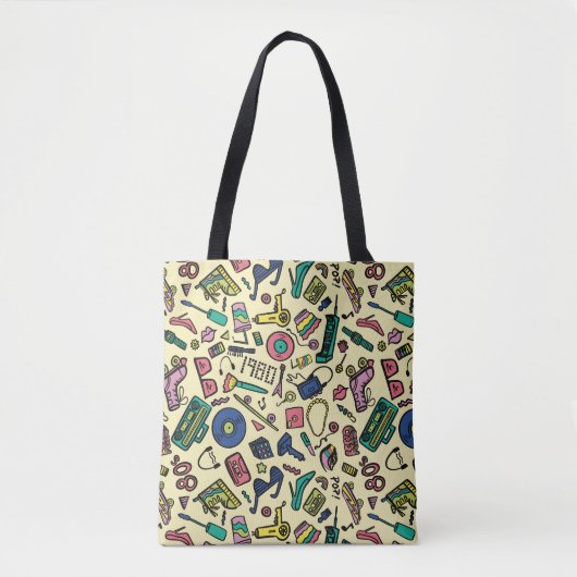 Speelse jaren 80 Doodle Art Pattern Tote Bag (Voorkant)