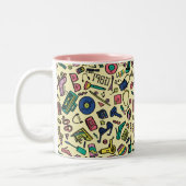 Speelse jaren 80 Doodle Art Pattern Tweekleurige Koffiemok (Links)