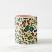 Speelse jaren 80 Doodle Art Pattern Tweekleurige Koffiemok (Center)