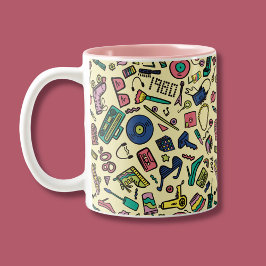 Speelse jaren 80 Doodle Art Pattern Tweekleurige Koffiemok