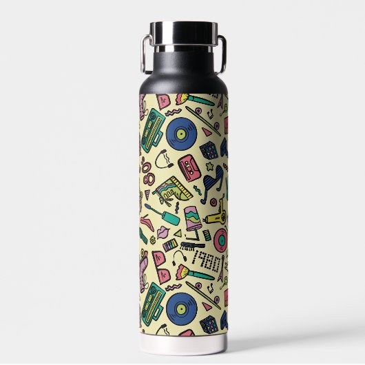 Speelse jaren 80 Doodle Art Pattern Waterfles (Voorkant)
