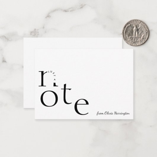 Speelse Just a Note in Motion met scriptnaam Notitiekaartje (Voorkant / Achterkant in situ)