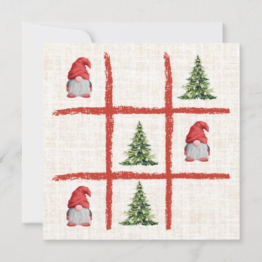 Speelse Kabouter Tie Tok - Kerstbomen Linnen Feestdagenkaart (Voorkant)