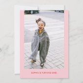 Speelse kalligrafie hart roze rood 1e verjaardag kaart (Achterkant)