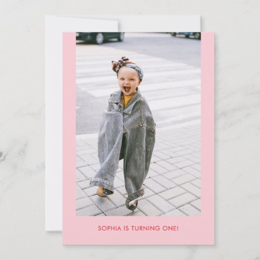 Speelse kalligrafie hart roze rood 1e verjaardag kaart (Achterkant)