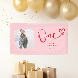 Speelse kalligrafie minimalistisch 1e verjaardag spandoek