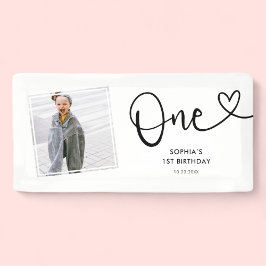 Speelse kalligrafie minimalistisch 1e verjaardag spandoek