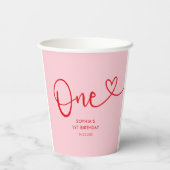 Speelse kalligrafie roze rood 1e verjaardag papieren bekers (Achterkant)