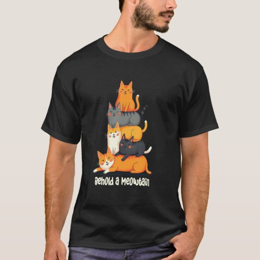 Speelse Kat Bergstapel Miauw T-shirt (Voorkant)