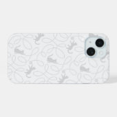 Speelse Kat en Draadbal Patroon Lichtgrijs iPhone 15 Case (Achterkant horizontaal)