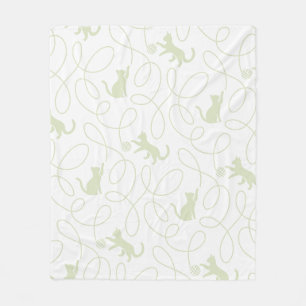 Speelse kat en garenbal patroon licht salie groen fleece deken