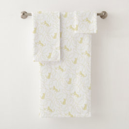 Speelse kat en garenbal patroon lichtbeige bad handdoek