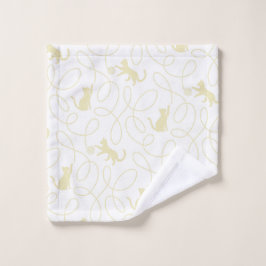Speelse kat en garenbal patroon lichtbeige bad handdoek