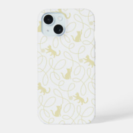 Speelse kat en garenbal patroon lichtbeige iPhone 15 case