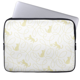 Speelse kat en garenbal patroon lichtbeige laptop sleeve