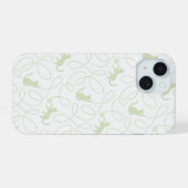 Speelse Kat en Garentbal Patroon Licht Saliegroen iPhone 15 Case (Achterkant horizontaal)
