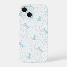 Speelse Kat en Garentol Patroon Lichtblauw iPhone 15 Case