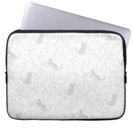 Speelse Kat en Garentol Patroon Lichtgrijs Laptop Sleeve