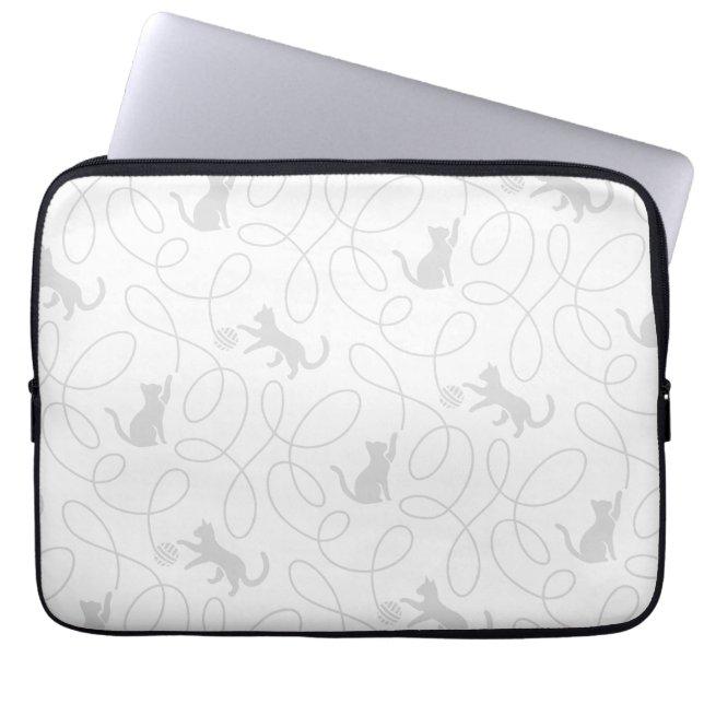 Speelse Kat en Garentol Patroon Lichtgrijs Laptop Sleeve (Voorkant)