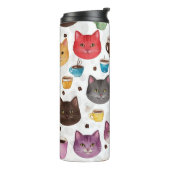 Speelse Kat en Koffie Doodle Patroon Thermosbeker (Gedraaid links)