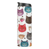 Speelse Kat en Koffie Doodle Patroon Thermosbeker (Geroteerd rechts)