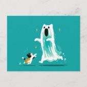 Speelse kat en vriendelijke geest - Schattigee Hal Feestdagenkaart (Voorkant)