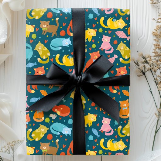 Speelse Kat & Fish Cat Lover's Cadeaupapier