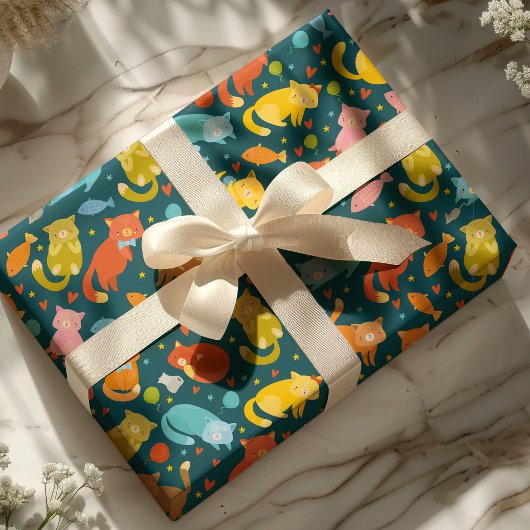 Speelse Kat & Fish Cat Lover's Cadeaupapier