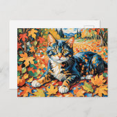 Speelse kat in de herfstbladeren briefkaart (Voorkant / Achterkant)