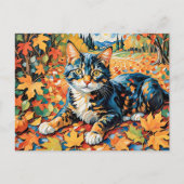 Speelse kat in de herfstbladeren briefkaart (Voorkant)