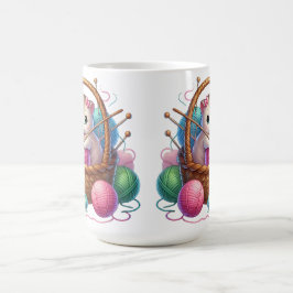 Speelse kat in een garen mand met thee - Cozy Craf Koffiemok